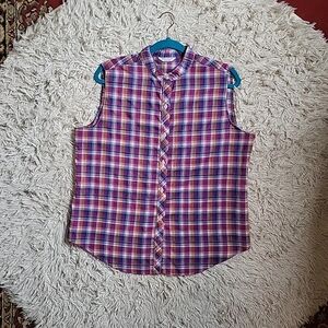 Vintage Women's Sears Plaid Sleeveless Button Up Shirt